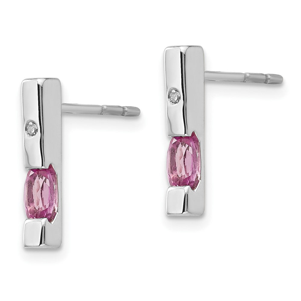 Sterling Silver RH Pl. White Ice .02ct. Dia. and Pk Tourmaline Earrings