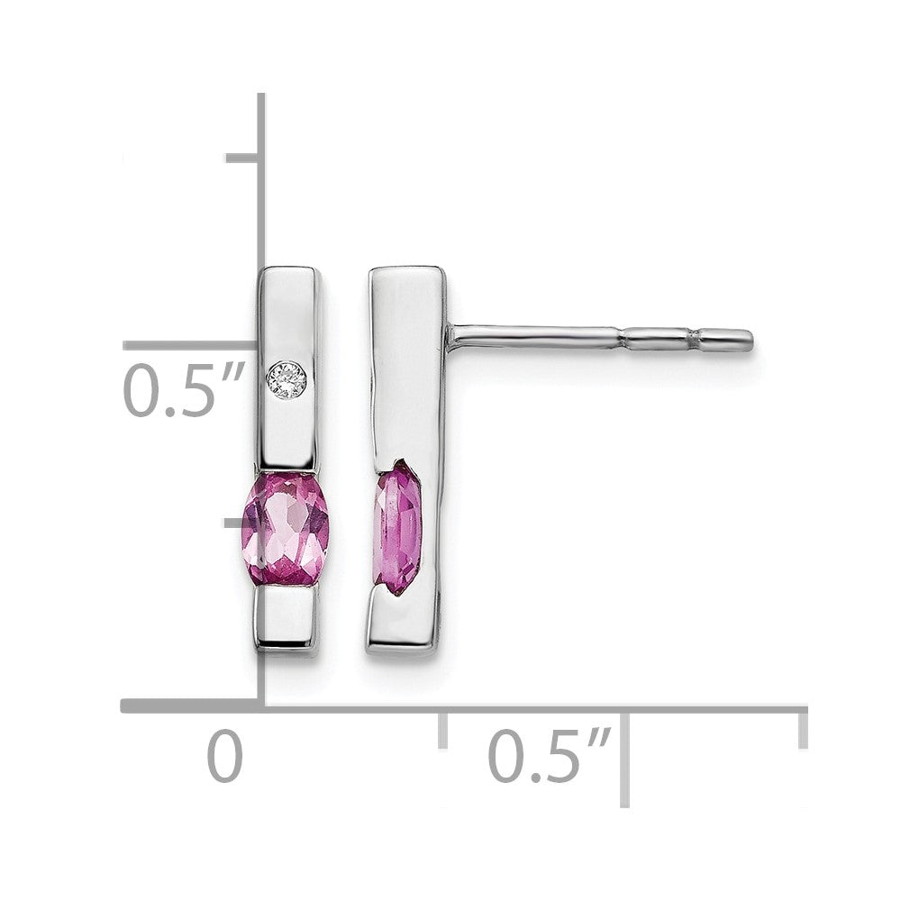 Sterling Silver RH Pl. White Ice .02ct. Dia. and Pk Tourmaline Earrings