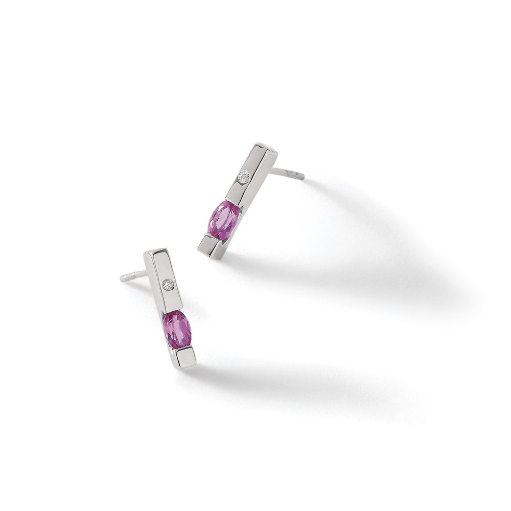 Sterling Silver RH Pl. White Ice .02ct. Dia. and Pk Tourmaline Earrings