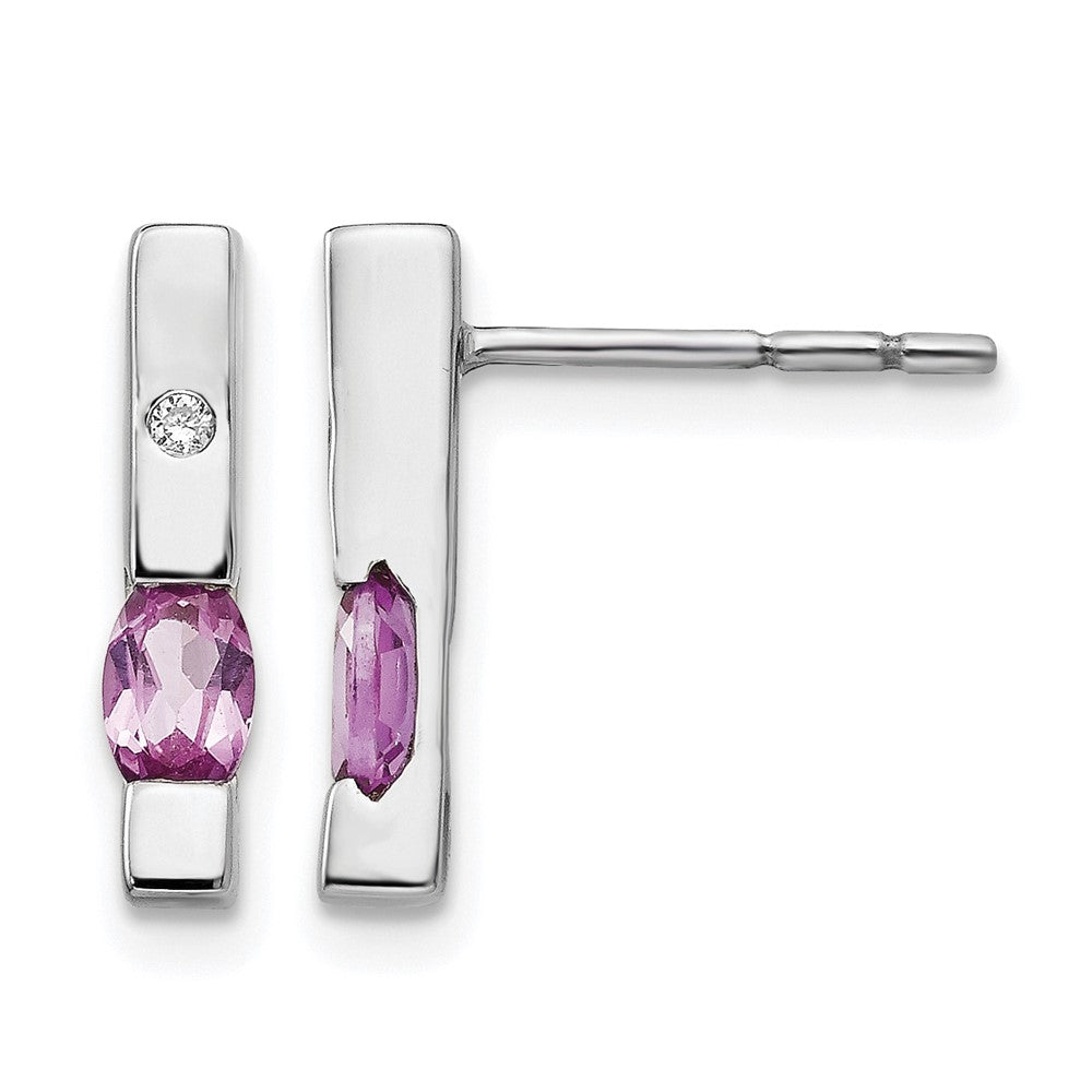 Sterling Silver RH Pl. White Ice .02ct. Dia. and Pk Tourmaline Earrings