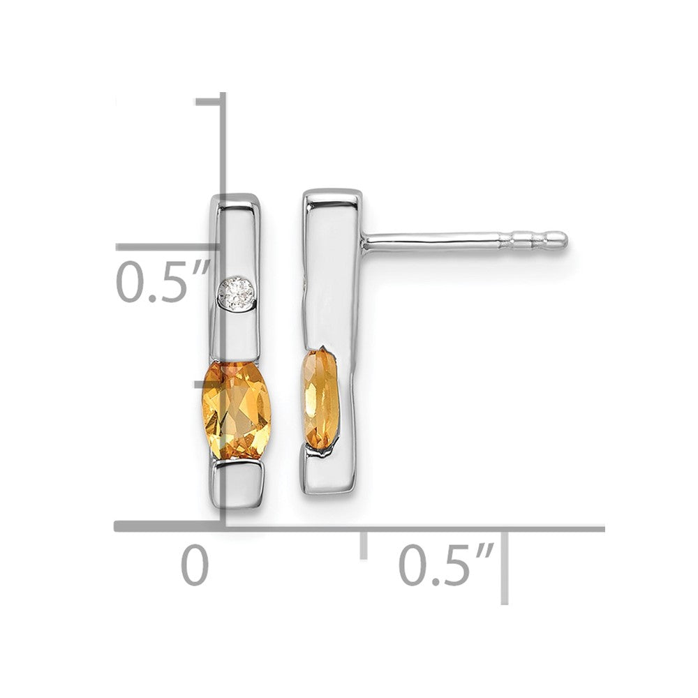 Sterling Silver RH Plated White Ice .02ct. Diamond and Citrine Earrings