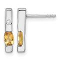 Sterling Silver RH Plated White Ice .02ct. Diamond and Citrine Earrings