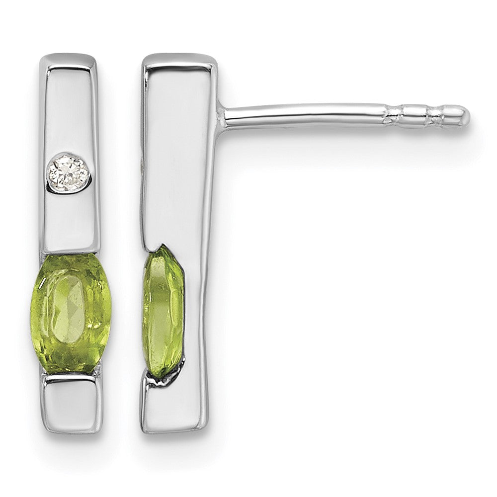 Sterling Silver RH Plated White Ice .02ct. Diamond and Peridot Earrings