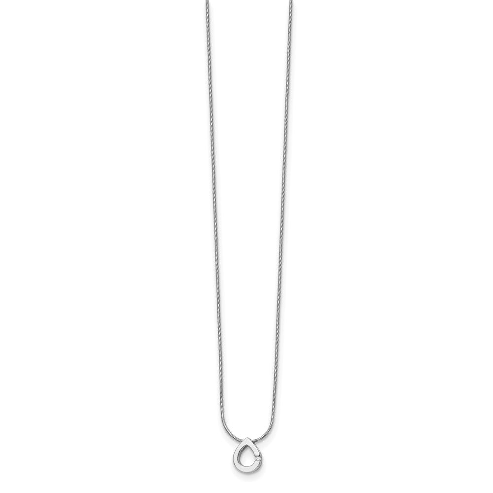 Sterling Silver RH Plated White Ice .02ct. Diamond Teardrop Necklace