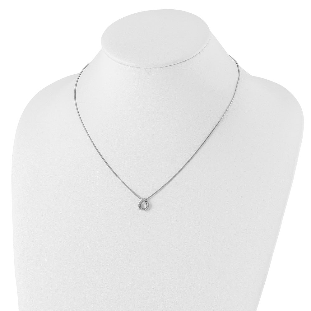 Sterling Silver RH Plated White Ice .02ct. Diamond Teardrop Necklace