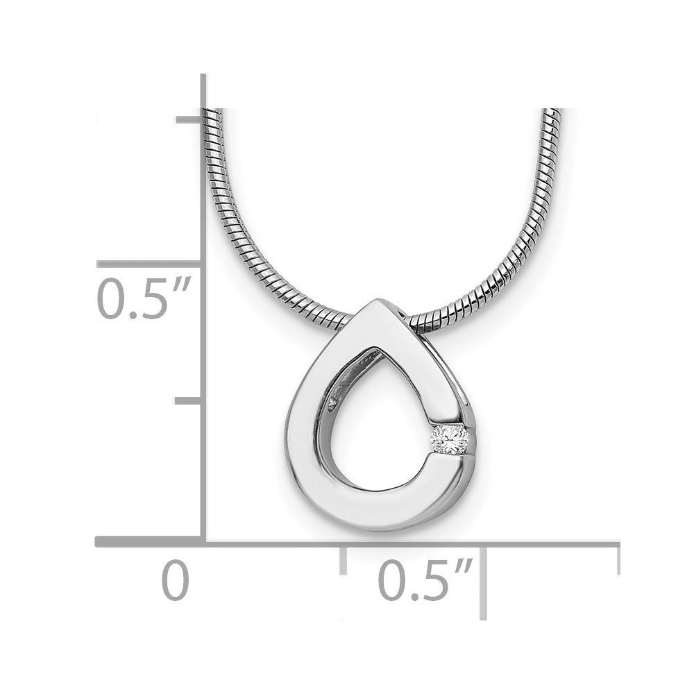 Sterling Silver RH Plated White Ice .02ct. Diamond Teardrop Necklace
