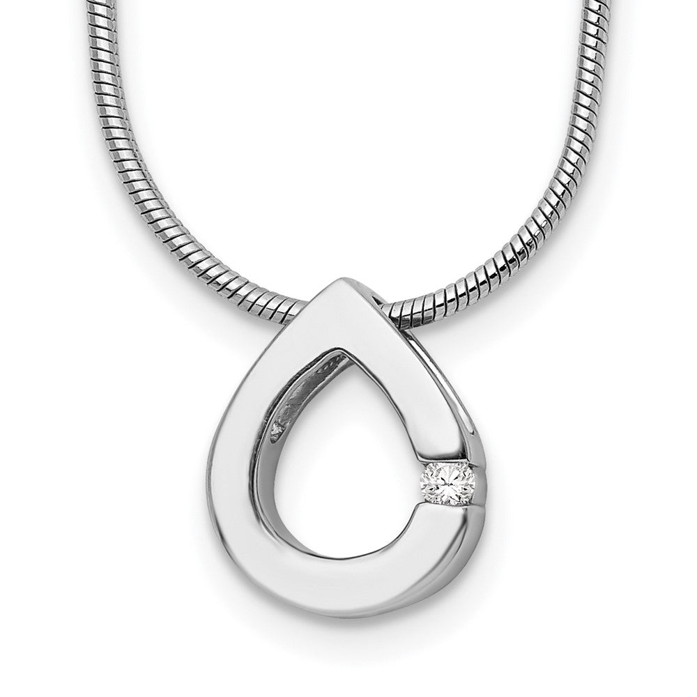 Sterling Silver RH Plated White Ice .02ct. Diamond Teardrop Necklace