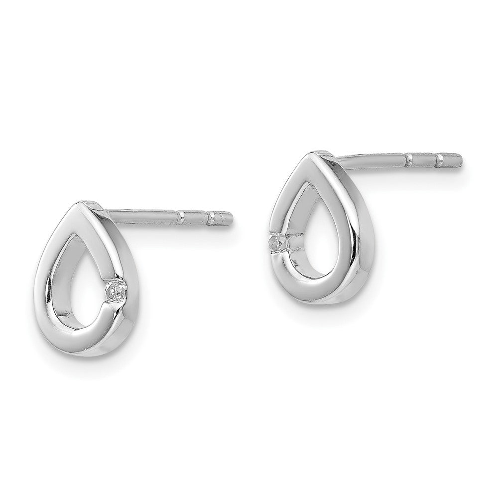 Sterling Silver RH Plated White Ice .02ct. Diamond Teardrop Earrings