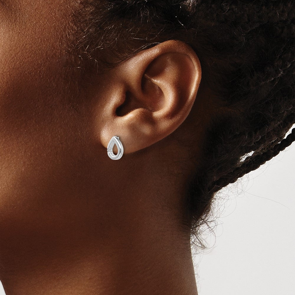 Sterling Silver RH Plated White Ice .02ct. Diamond Teardrop Earrings