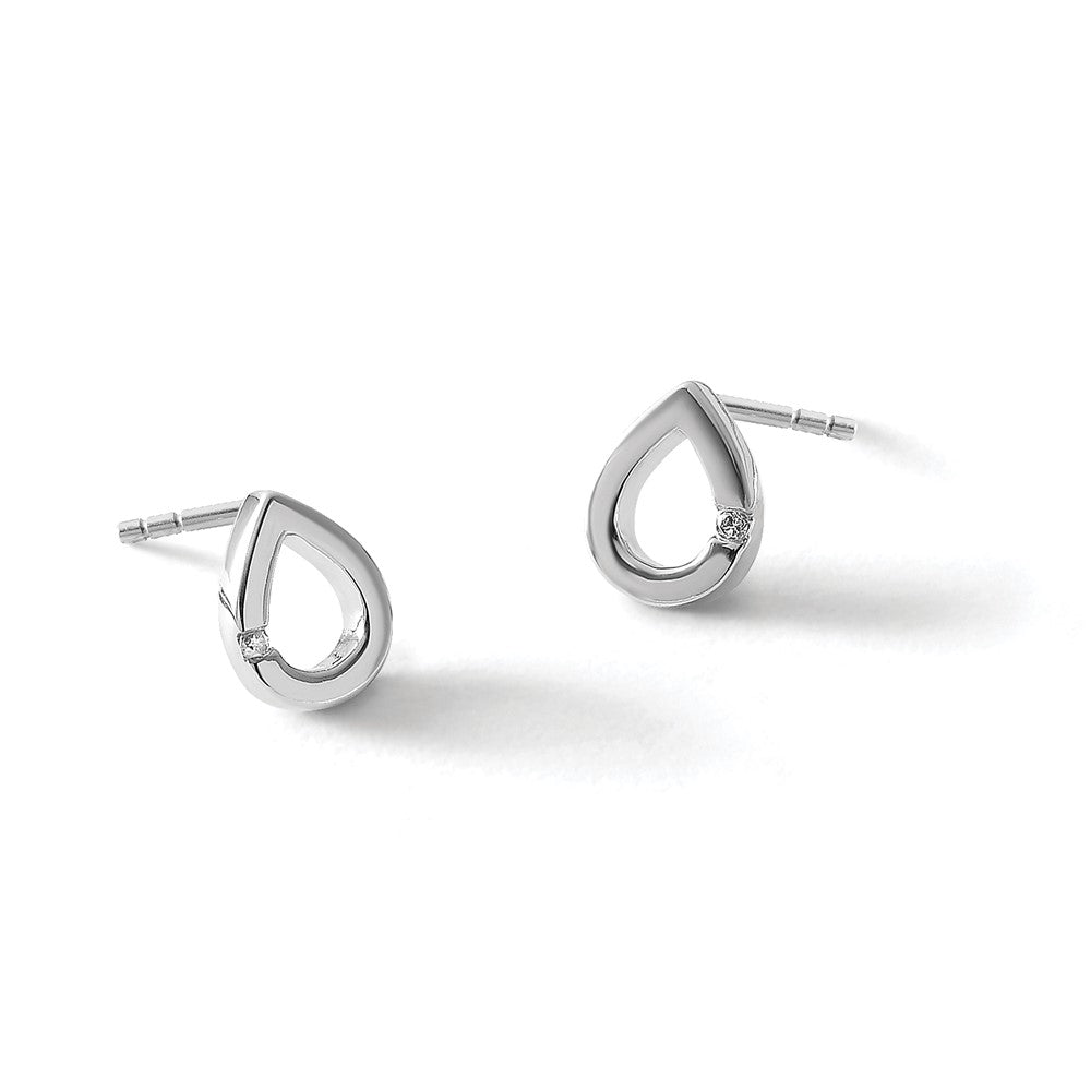 Sterling Silver RH Plated White Ice .02ct. Diamond Teardrop Earrings