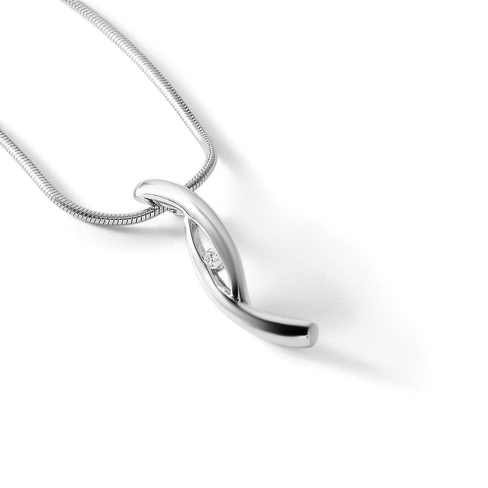 Sterling Silver RH Plated White Ice .02ct. Diamond Necklace