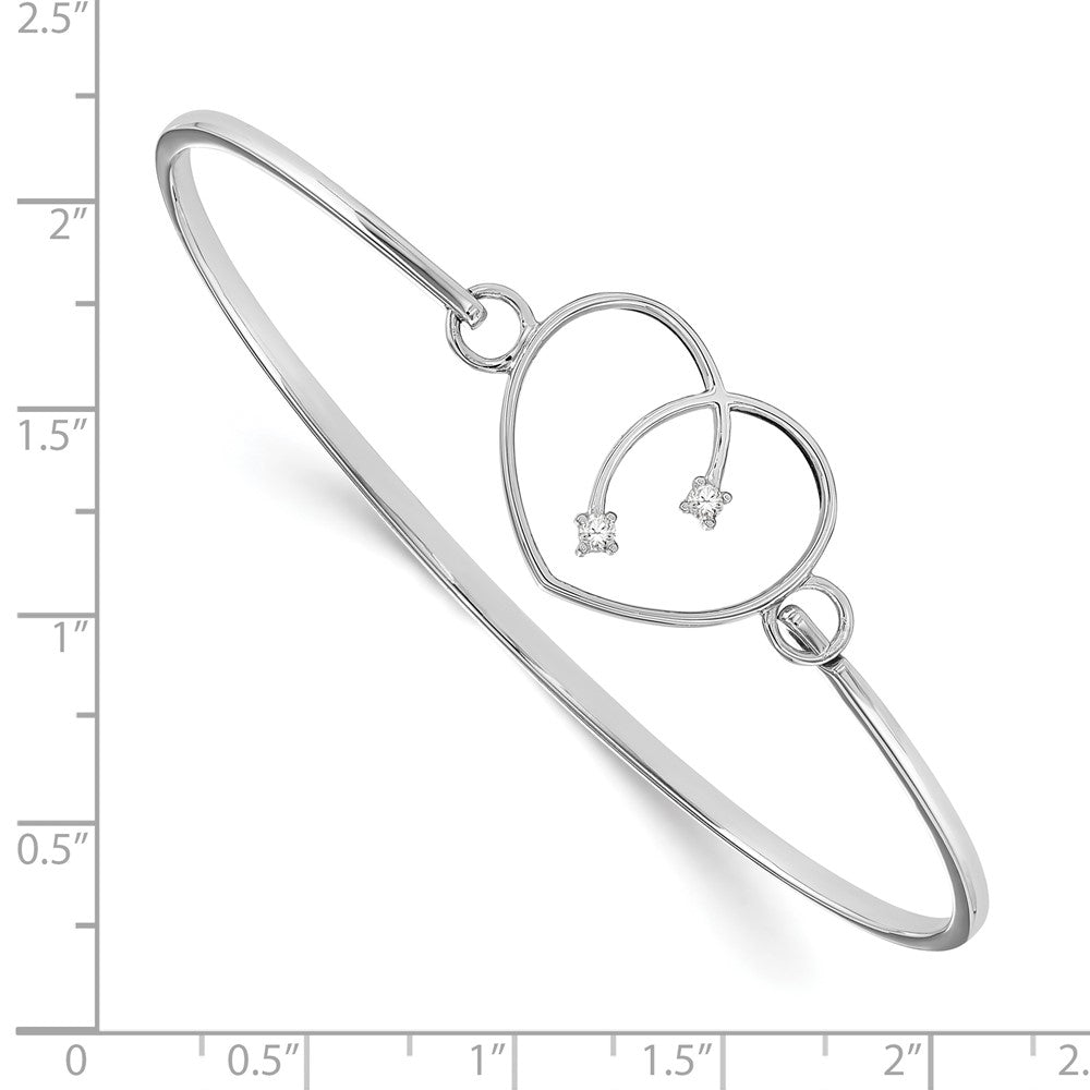 Sterling Silver RH Plated White Ice .06ct. Diamond Heart Bangle Bracelet