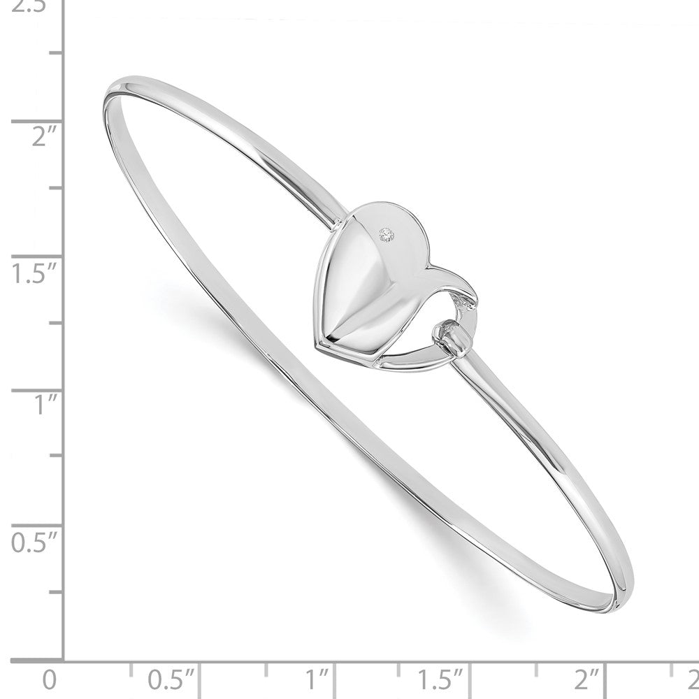 Sterling Silver RH Plated White Ice .01ct. Diamond Heart Bangle Bracelet