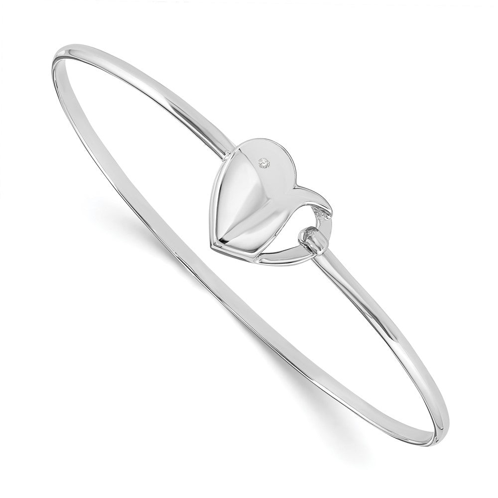 Sterling Silver RH Plated White Ice .01ct. Diamond Heart Bangle Bracelet