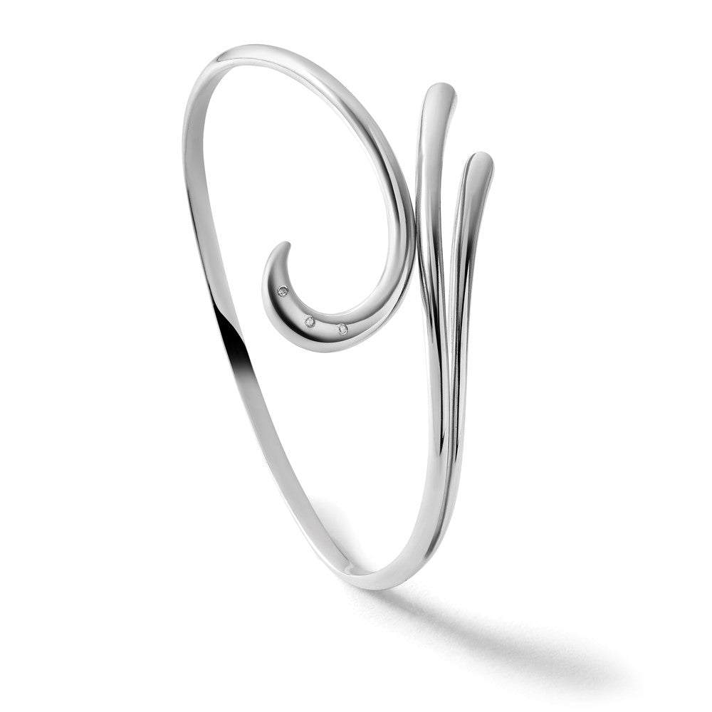 Sterling Silver RH Plated White Ice .02ct. Diamond Swirl Bangle Bracelet