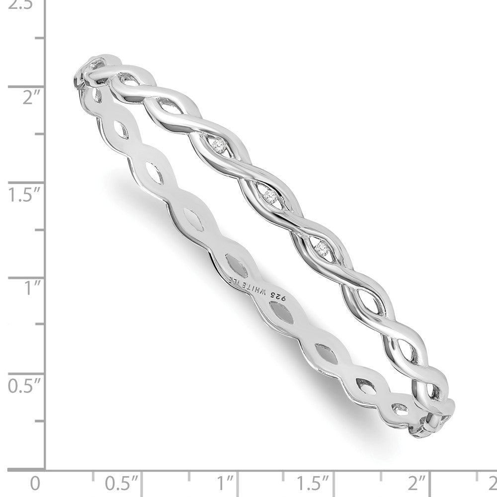 Sterling Silver RH Plated White Ice .06ct. Diamond Twist Bangle