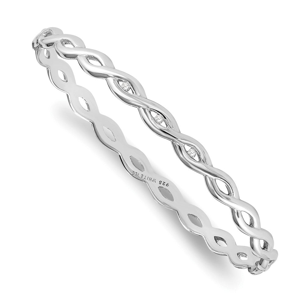 Sterling Silver RH Plated White Ice .06ct. Diamond Twist Bangle