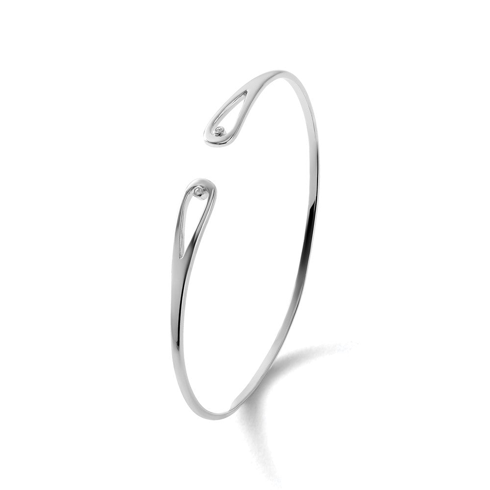 Sterling Silver RH Plated White Ice .02ct. Diamond Bangle Bracelet