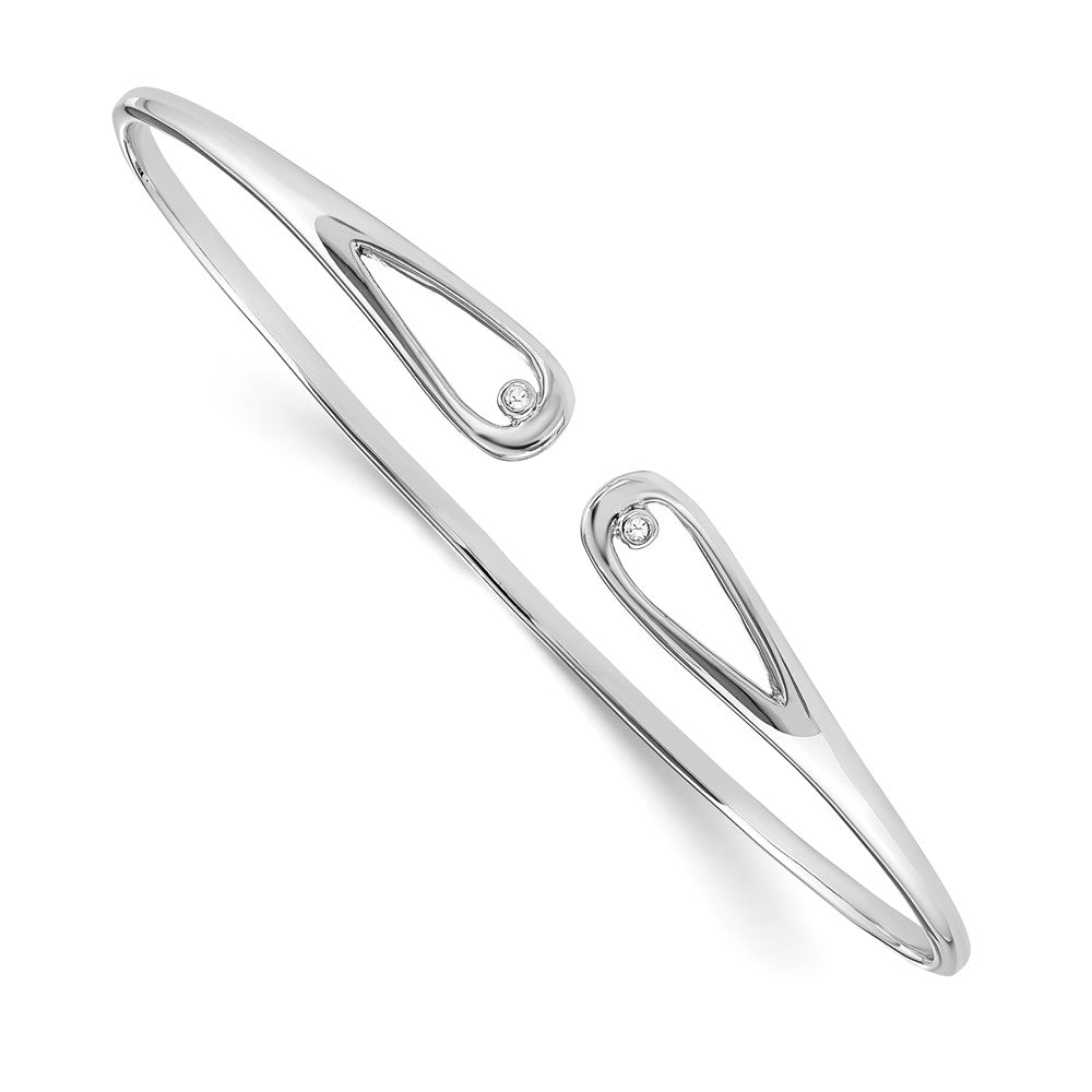 Sterling Silver RH Plated White Ice .02ct. Diamond Bangle Bracelet