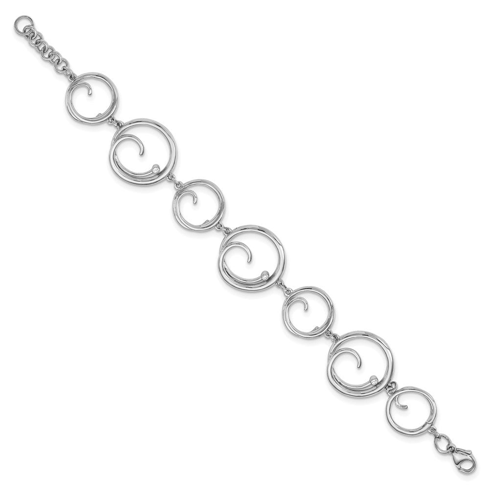 Sterling Silver RH PlatedWhite Ice .03ct. Dia. with 1in ext Swirls Bracele