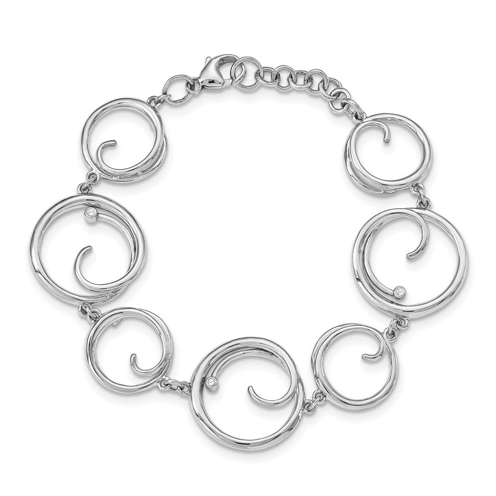Sterling Silver RH PlatedWhite Ice .03ct. Dia. with 1in ext Swirls Bracele
