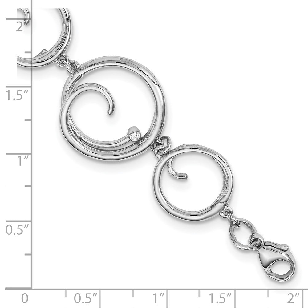 Sterling Silver RH PlatedWhite Ice .03ct. Dia. with 1in ext Swirls Bracele