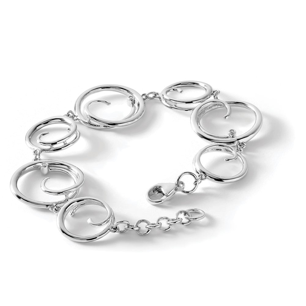 Sterling Silver RH PlatedWhite Ice .03ct. Dia. with 1in ext Swirls Bracele