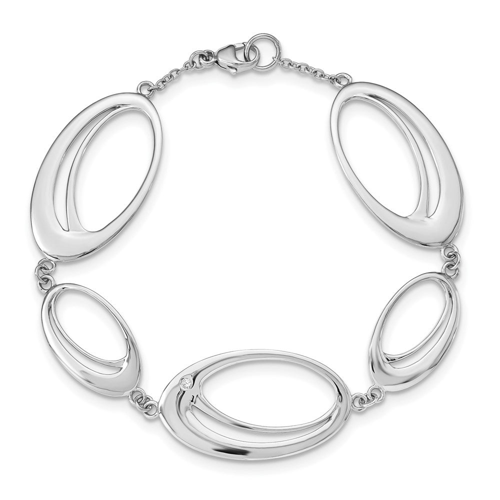 Sterling Silver RH Plated White Ice .02ct. Diamond Ovals Bracelet