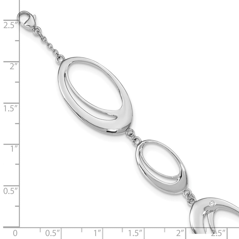 Sterling Silver RH Plated White Ice .02ct. Diamond Ovals Bracelet