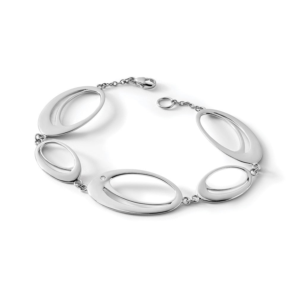 Sterling Silver RH Plated White Ice .02ct. Diamond Ovals Bracelet