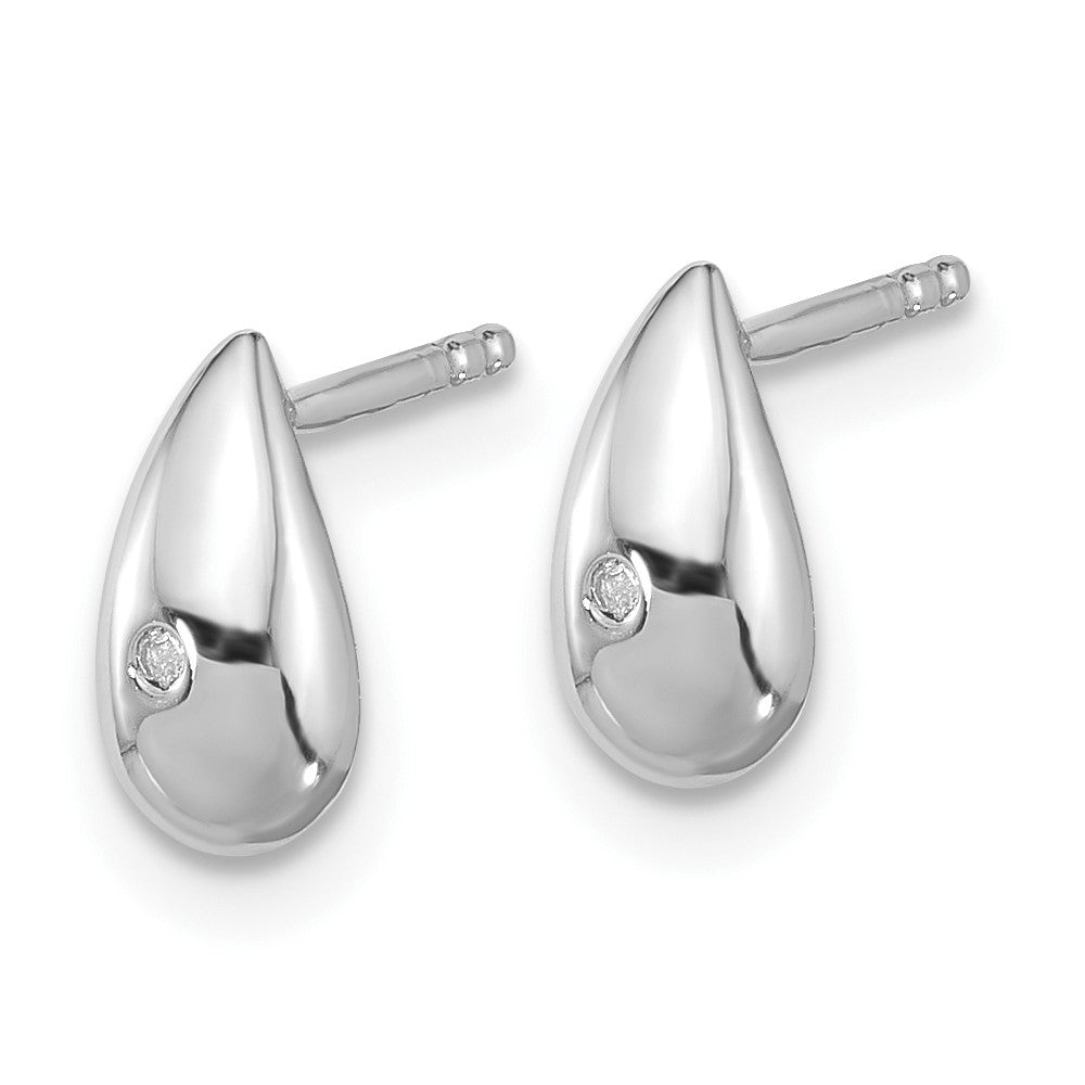 Sterling Silver RH Plated White Ice .01ct. Diamond Teardrop Earrings