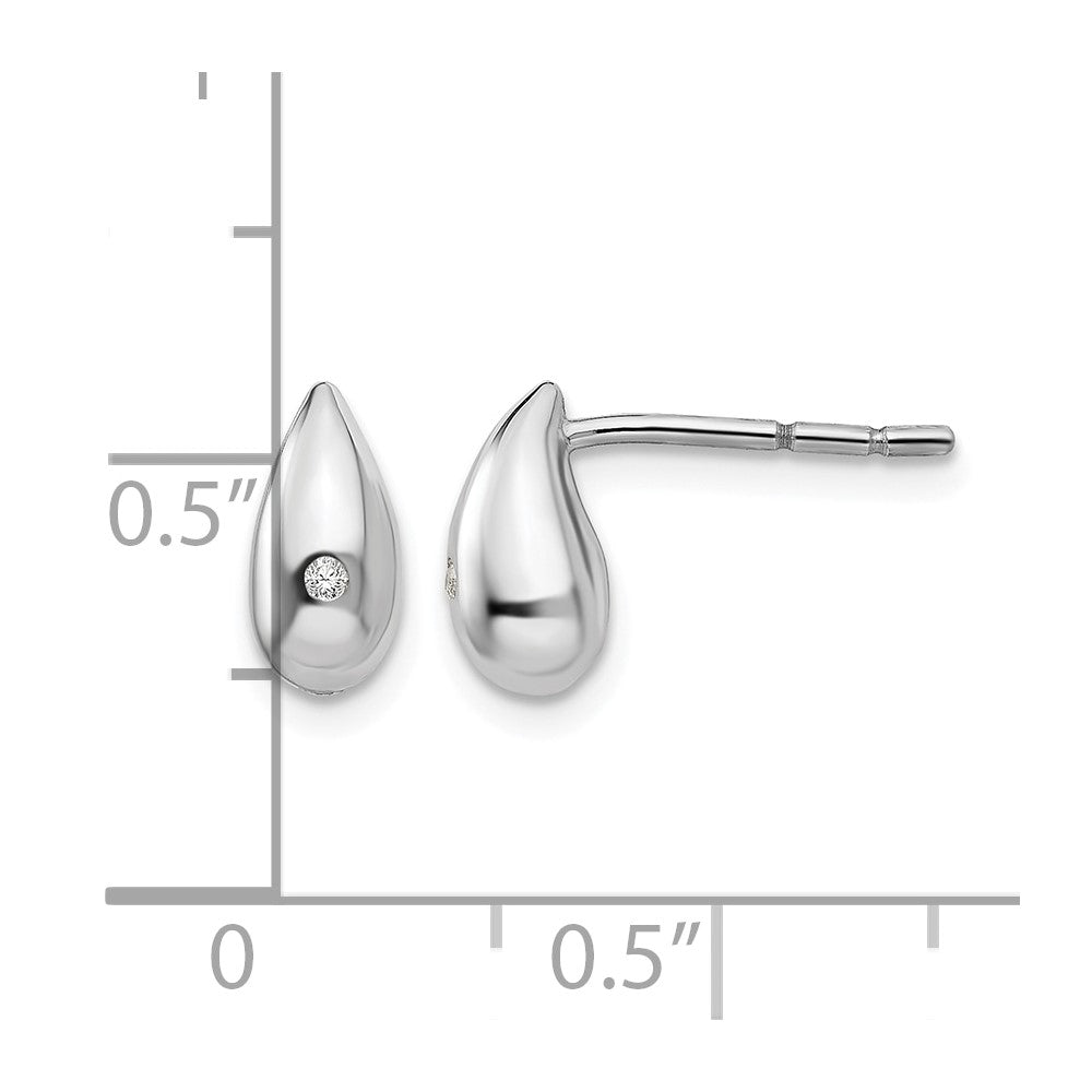 Sterling Silver RH Plated White Ice .01ct. Diamond Teardrop Earrings