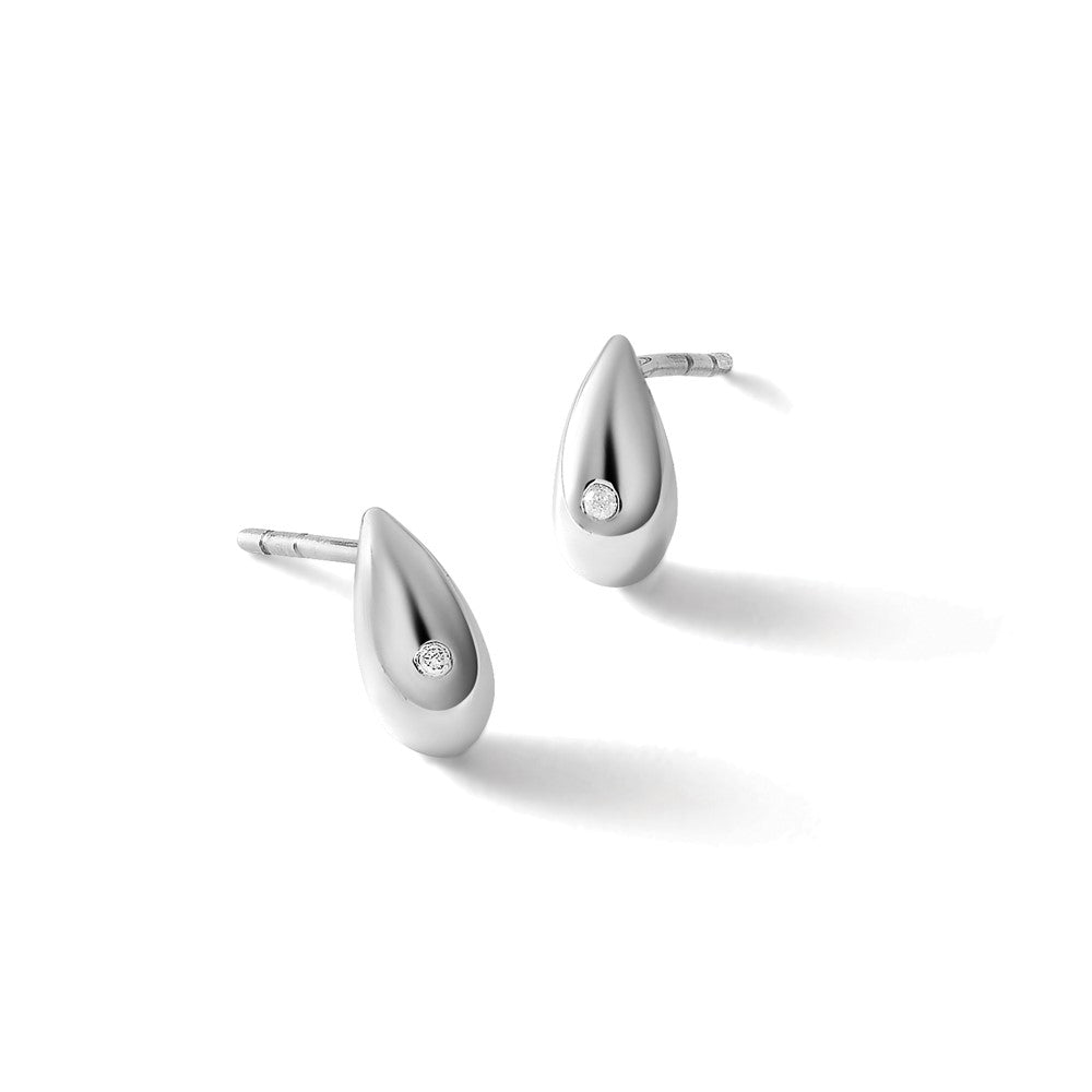 Sterling Silver RH Plated White Ice .01ct. Diamond Teardrop Earrings