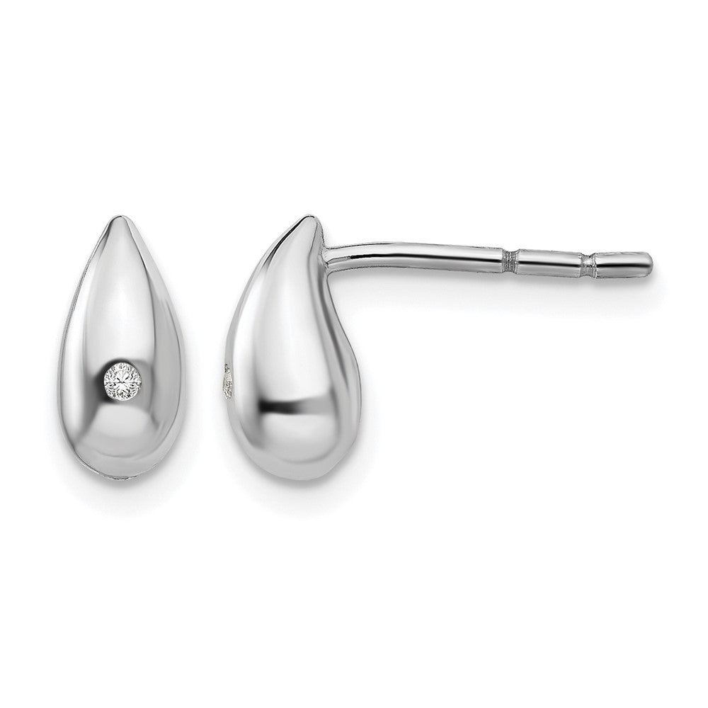 Sterling Silver RH Plated White Ice .01ct. Diamond Teardrop Earrings
