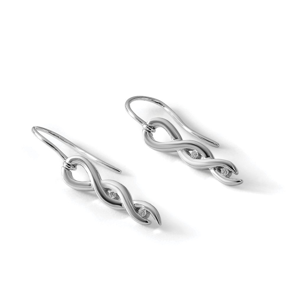 Sterling Silver RH Plated White Ice .05ct. Diamond Twist Earrings
