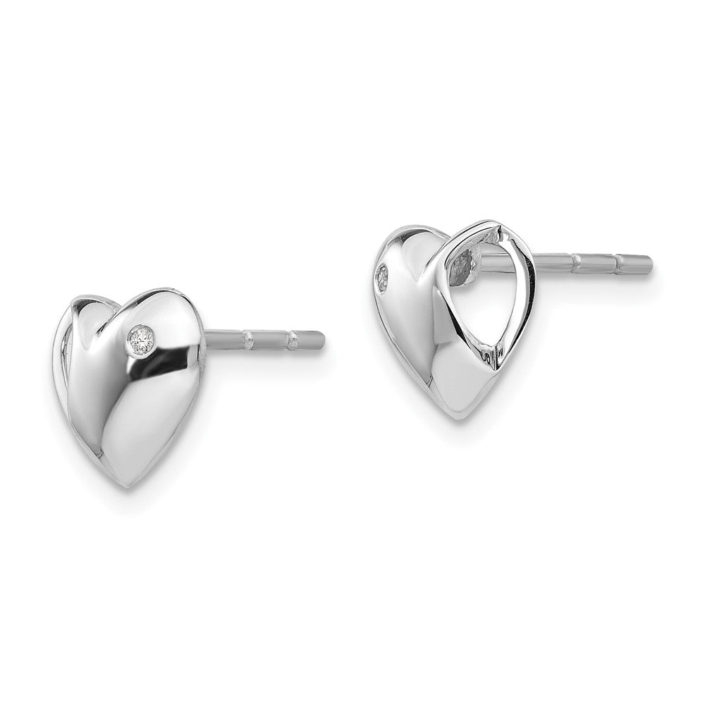 Sterling Silver RH Plated White Ice .01ct. Diamond Heart Earrings
