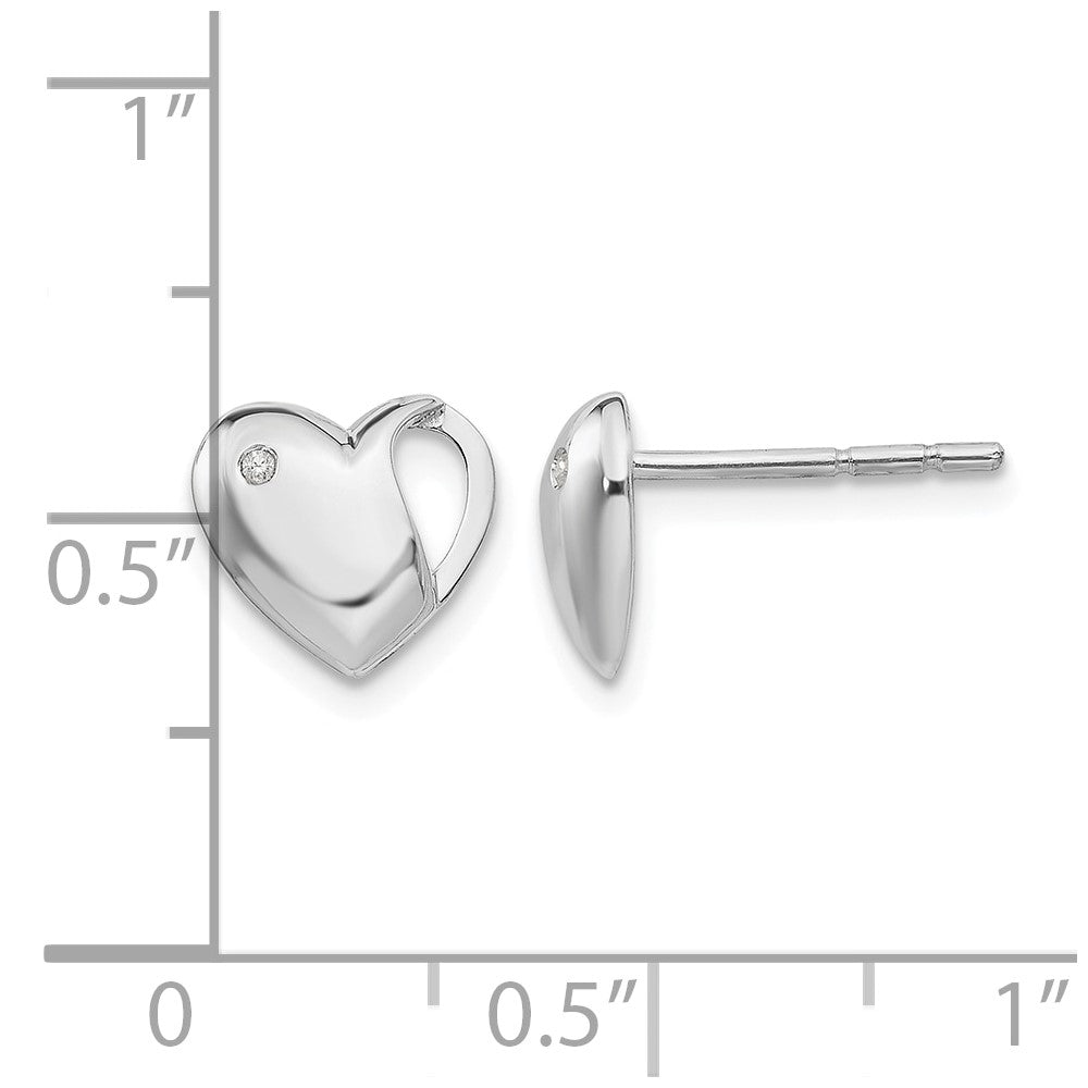 Sterling Silver RH Plated White Ice .01ct. Diamond Heart Earrings