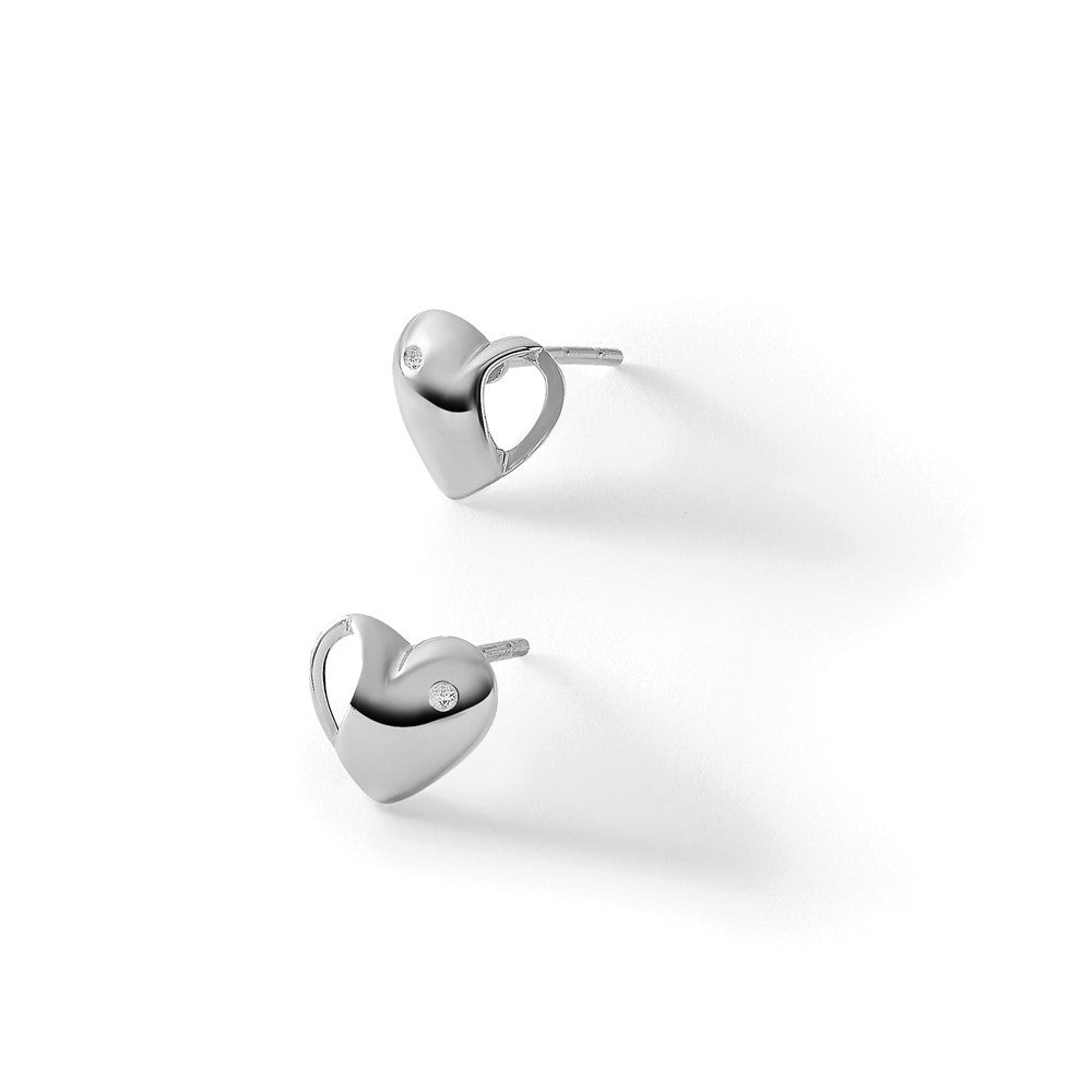 Sterling Silver RH Plated White Ice .01ct. Diamond Heart Earrings