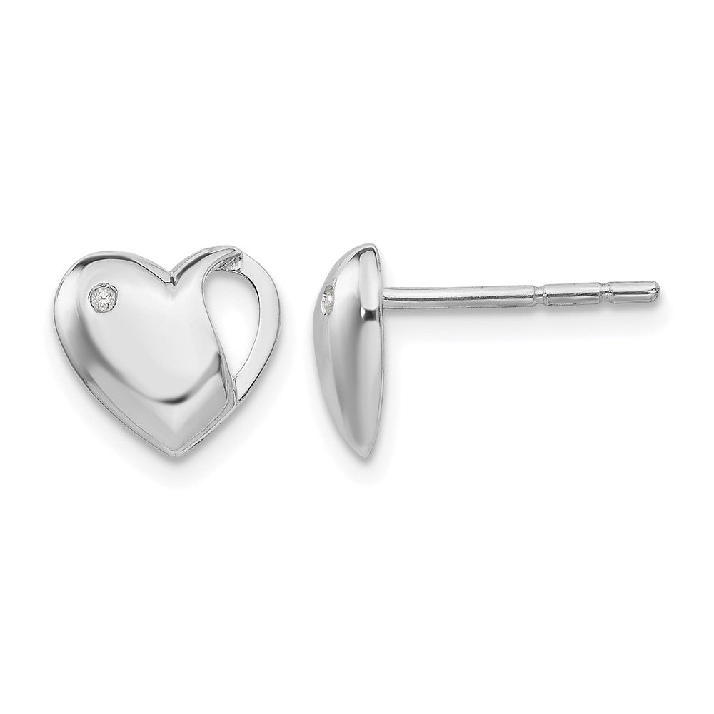 Sterling Silver RH Plated White Ice .01ct. Diamond Heart Earrings