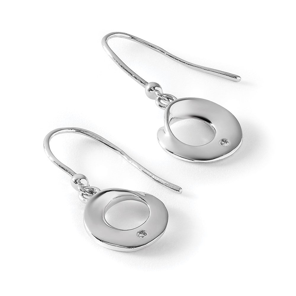 Sterling Silver RH Plated White Ice .02ct. Diamond Dangle Earrings
