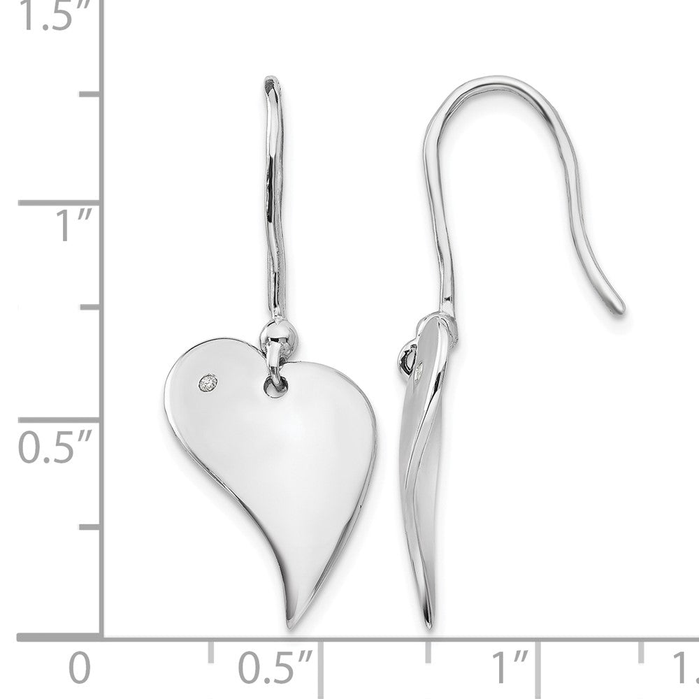 Sterling Silver RH Plated White Ice .01ct. Dia. Heart Dangle Earrings