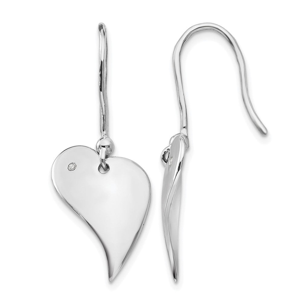 Sterling Silver RH Plated White Ice .01ct. Dia. Heart Dangle Earrings
