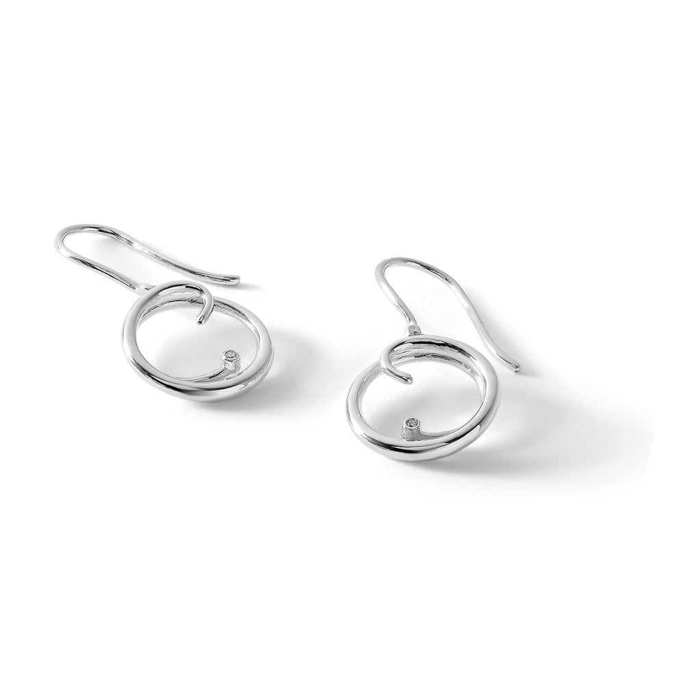 Sterling Silver RH Plated White Ice .01ct. Diamond DangleEarrings