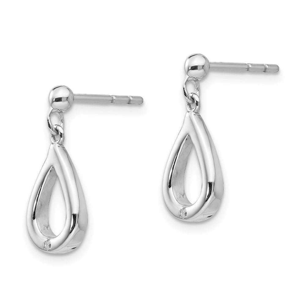 Sterling Silver RH Plated White Ice .01ct. Diamond Teardrop Dangle Earrings