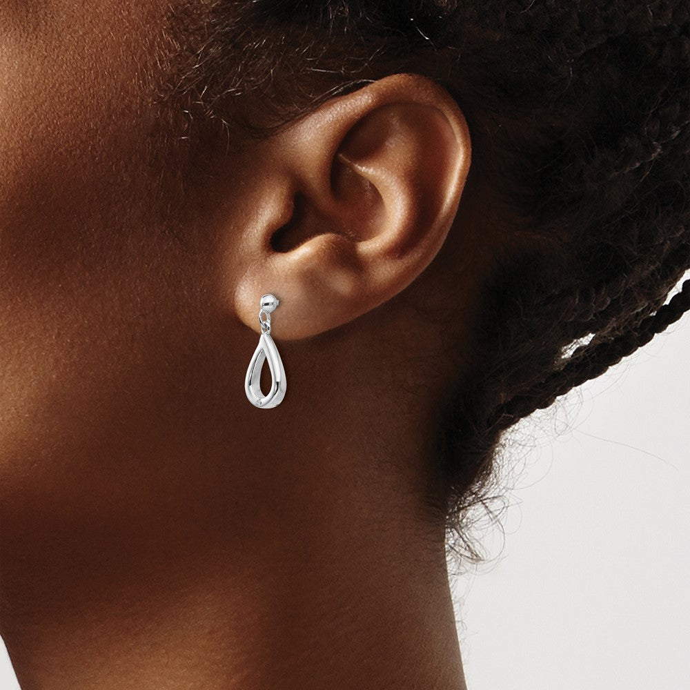 Sterling Silver RH Plated White Ice .01ct. Diamond Teardrop Dangle Earrings