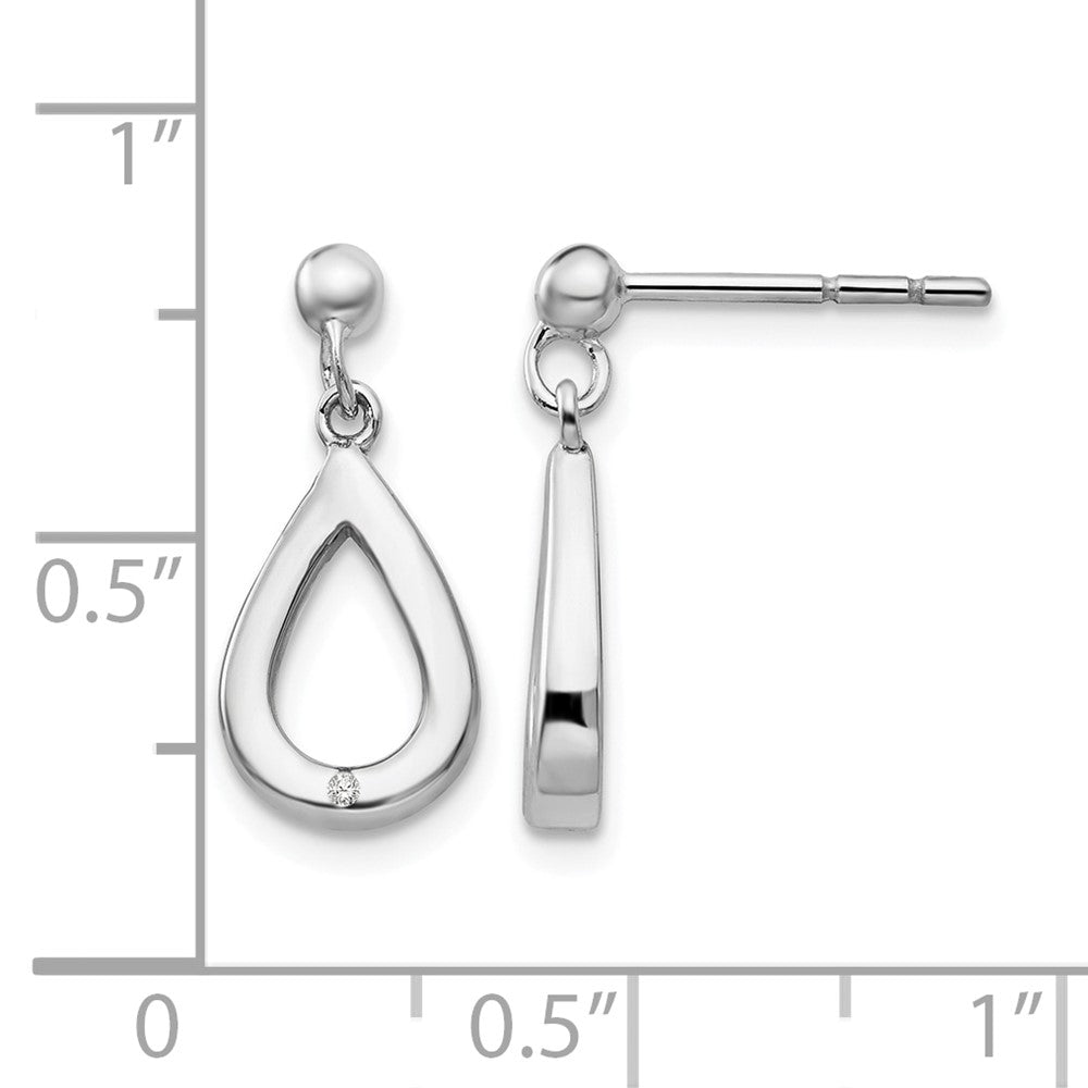 Sterling Silver RH Plated White Ice .01ct. Diamond Teardrop Dangle Earrings