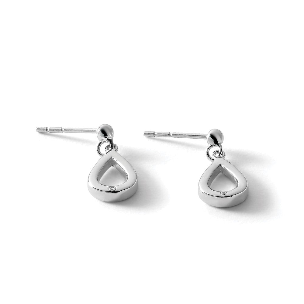 Sterling Silver RH Plated White Ice .01ct. Diamond Teardrop Dangle Earrings