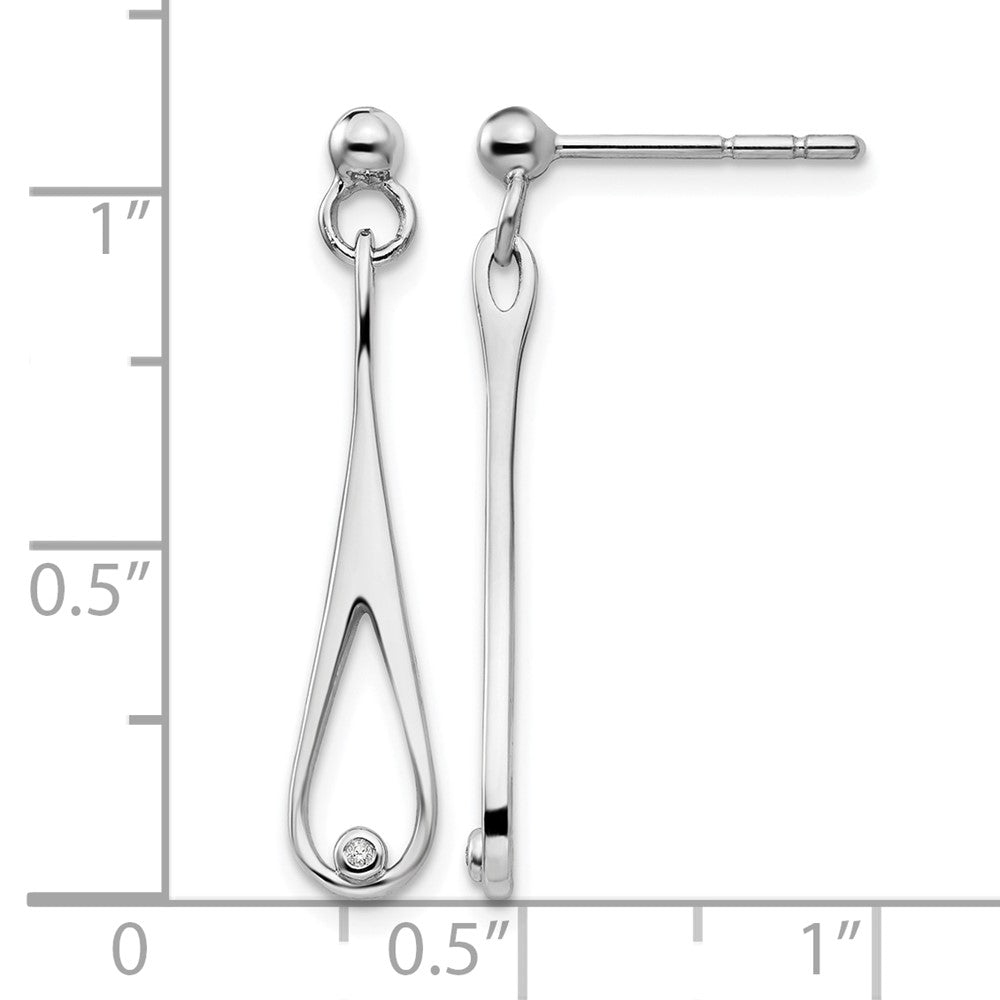 Sterling Silver RH Plated White Ice .01ct. Diamond Dangle Earrings