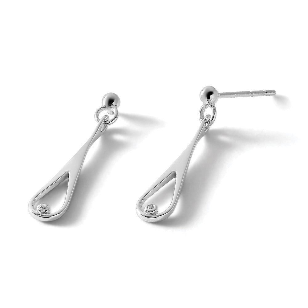 Sterling Silver RH Plated White Ice .01ct. Diamond Dangle Earrings