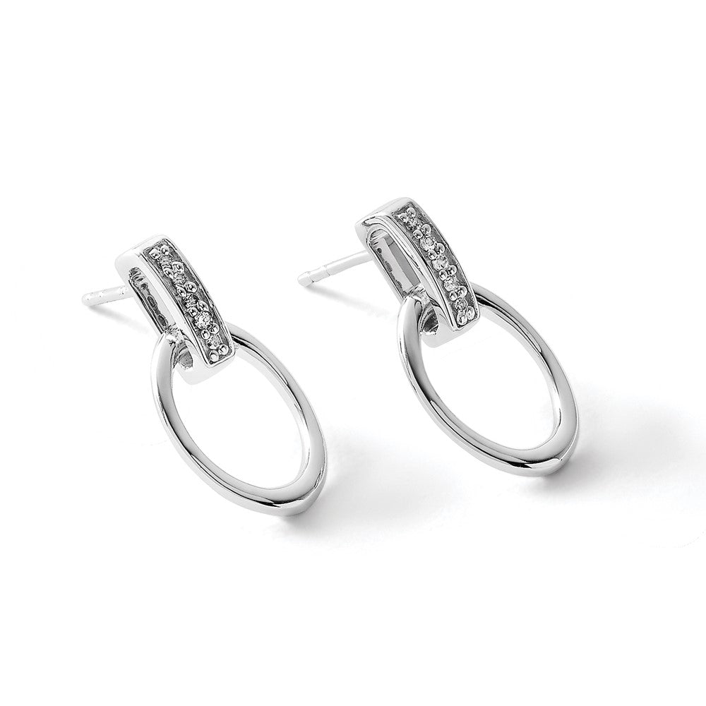 White Ice Sterling Silver RH Plated .05ct. Dia. Oval Dangle Earrings